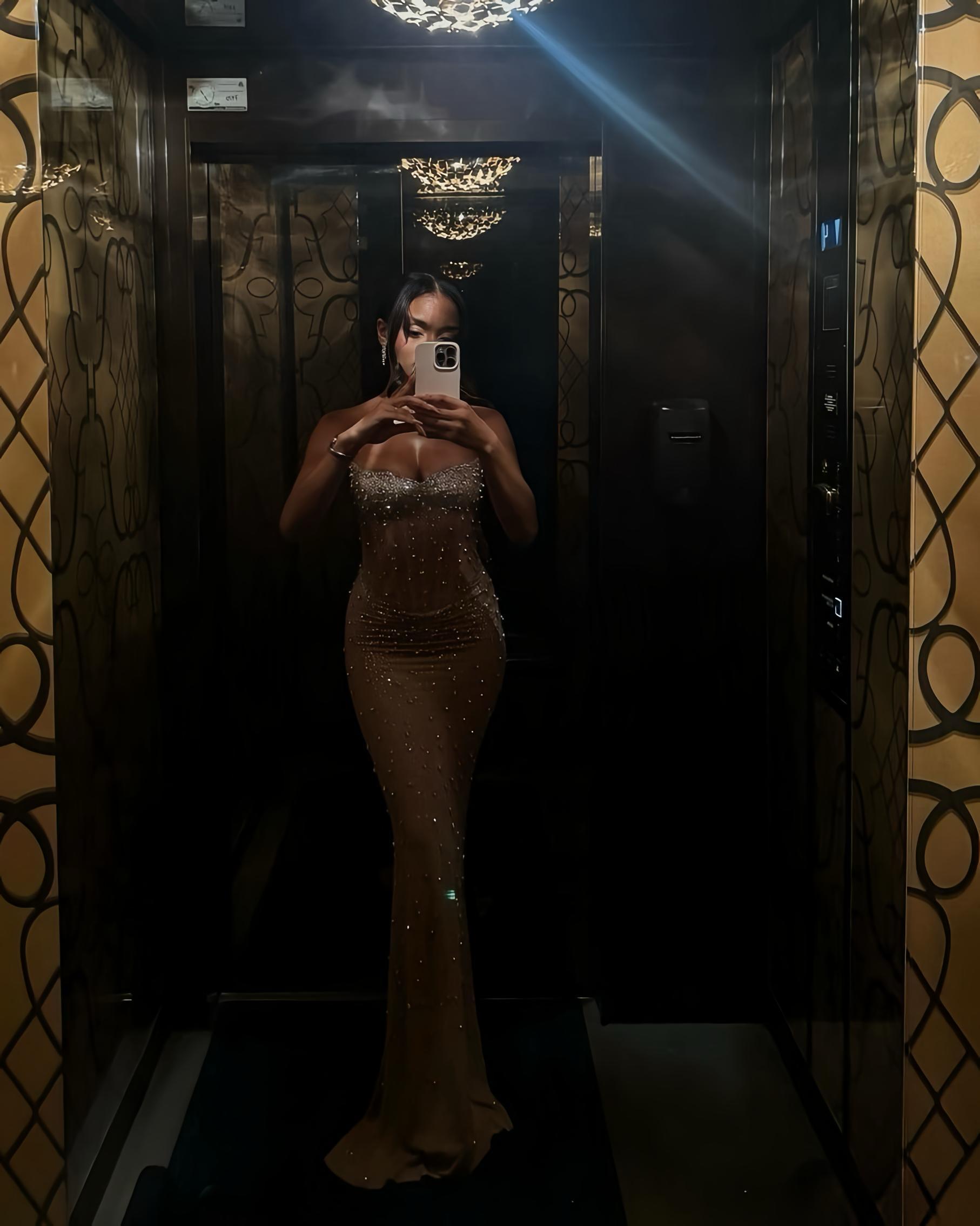 Miss Circle Fatima Nude Crystal Sleeveless Corset Mermaid Maxi Dress