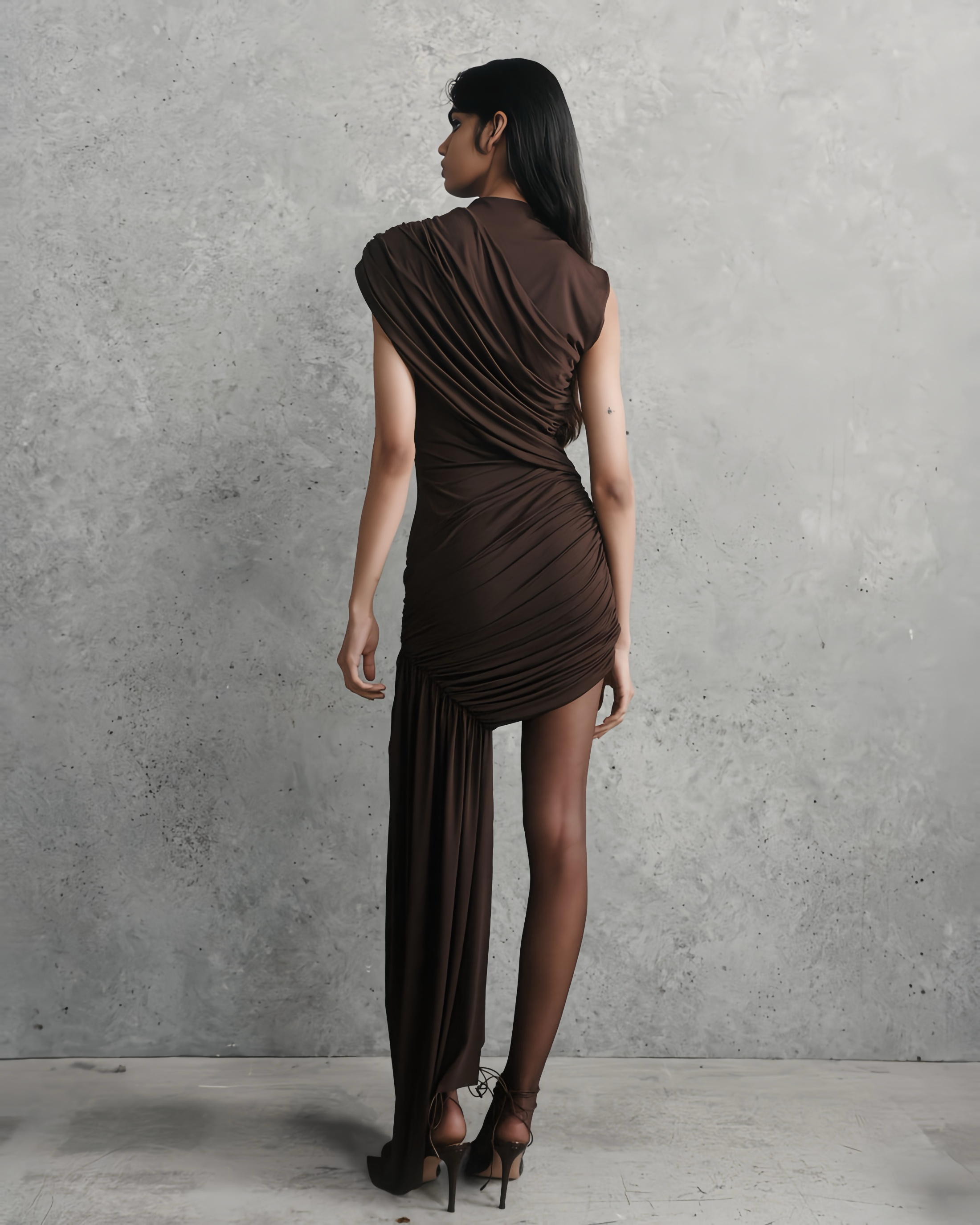 Delavali Ravenna Mini Dress In Chocolate Brown Jersey