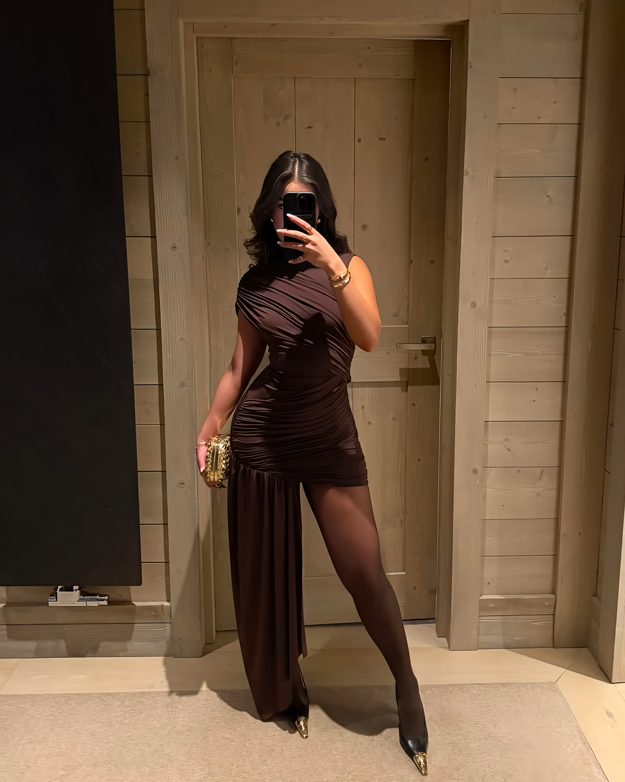 Delavali Ravenna Mini Dress In Chocolate Brown Jersey