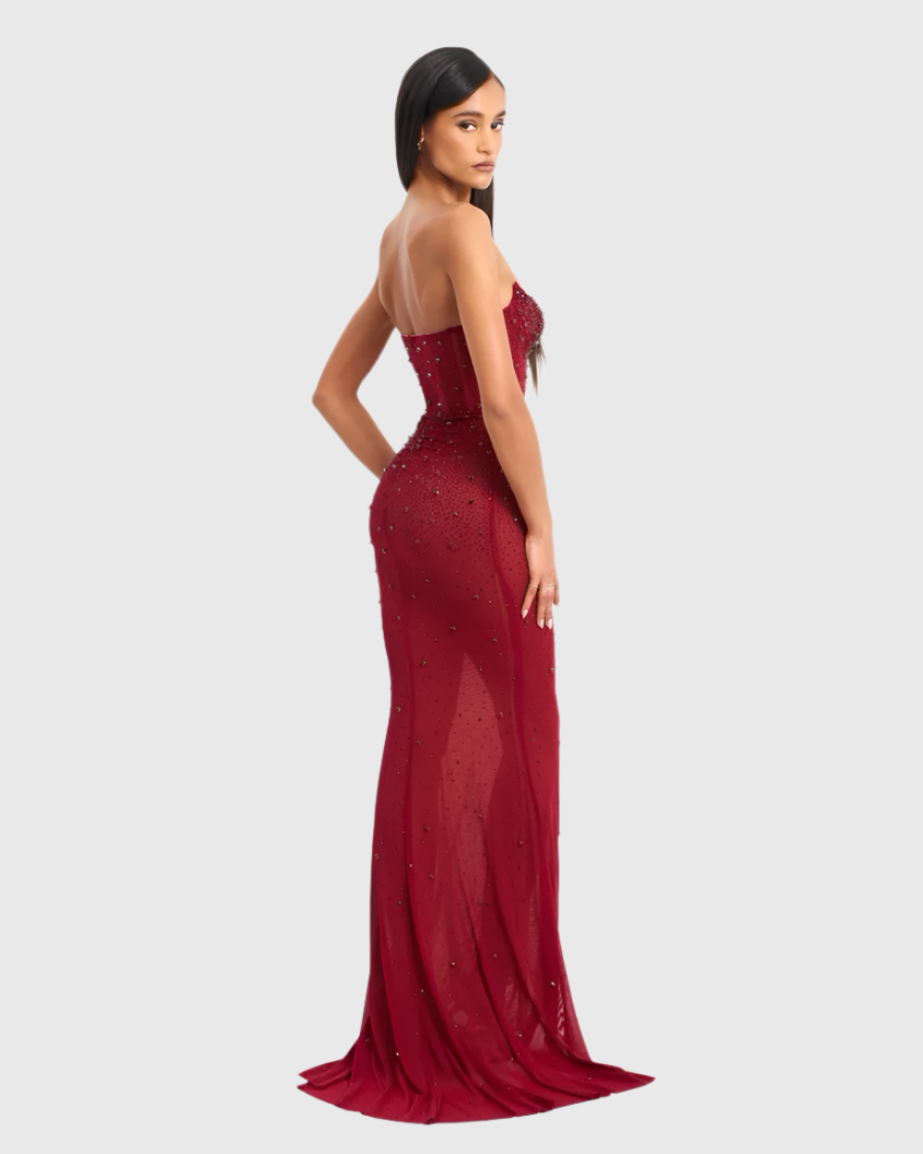 Miss Circle Fatima Red Crystal Sleeveless Corset Mermaid Maxi Dress