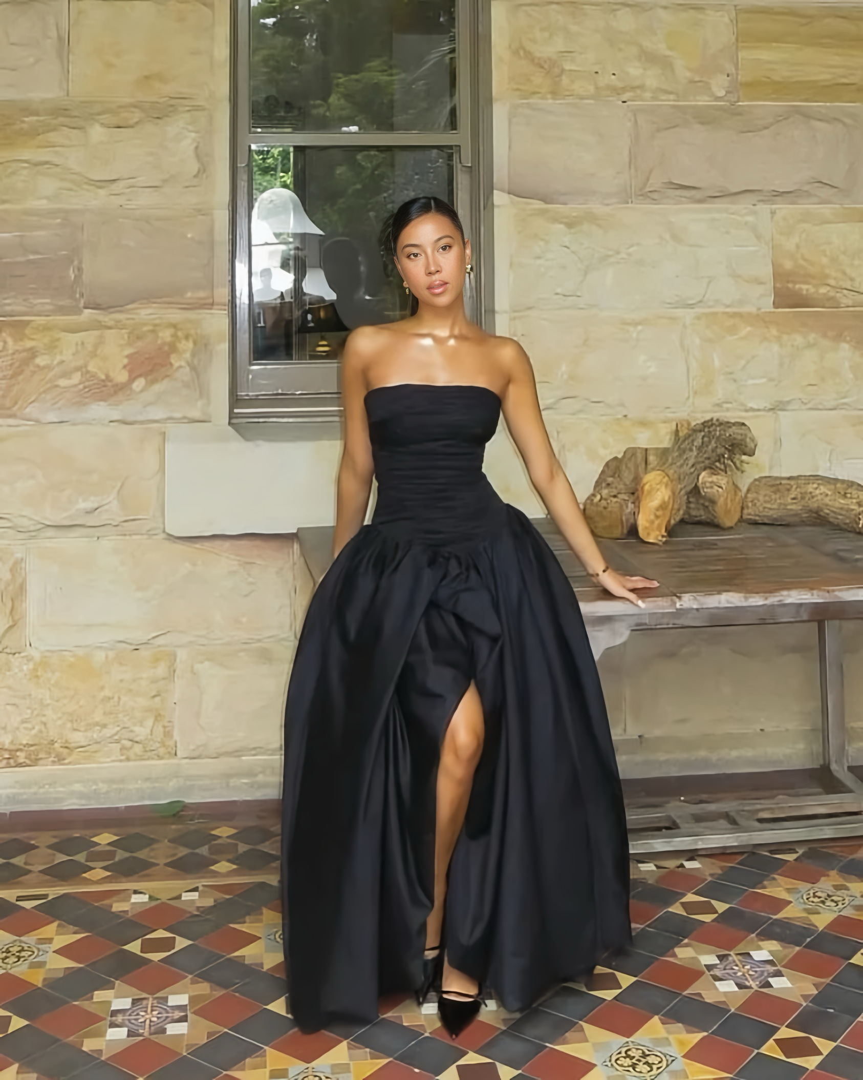 Aje Black Violette Bubble Hem Maxi Dress