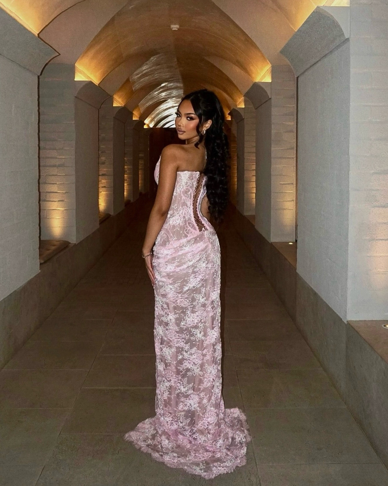 open lace back dress Zaure Pink Serena Dress Hire Melbourne Australia